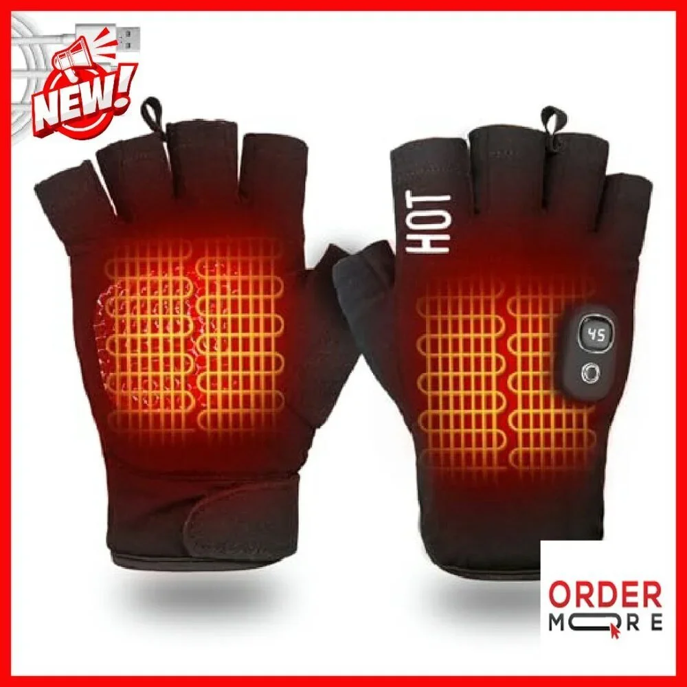Rechargeable Heated Fingerless Gloves Touchscreen Winter Work Medium